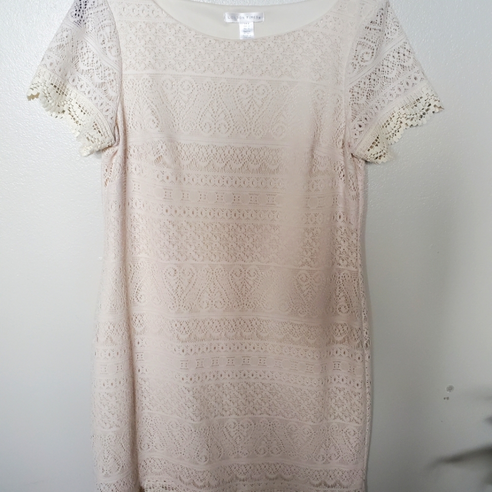 London Times Knee Length Lace Cream Dress
